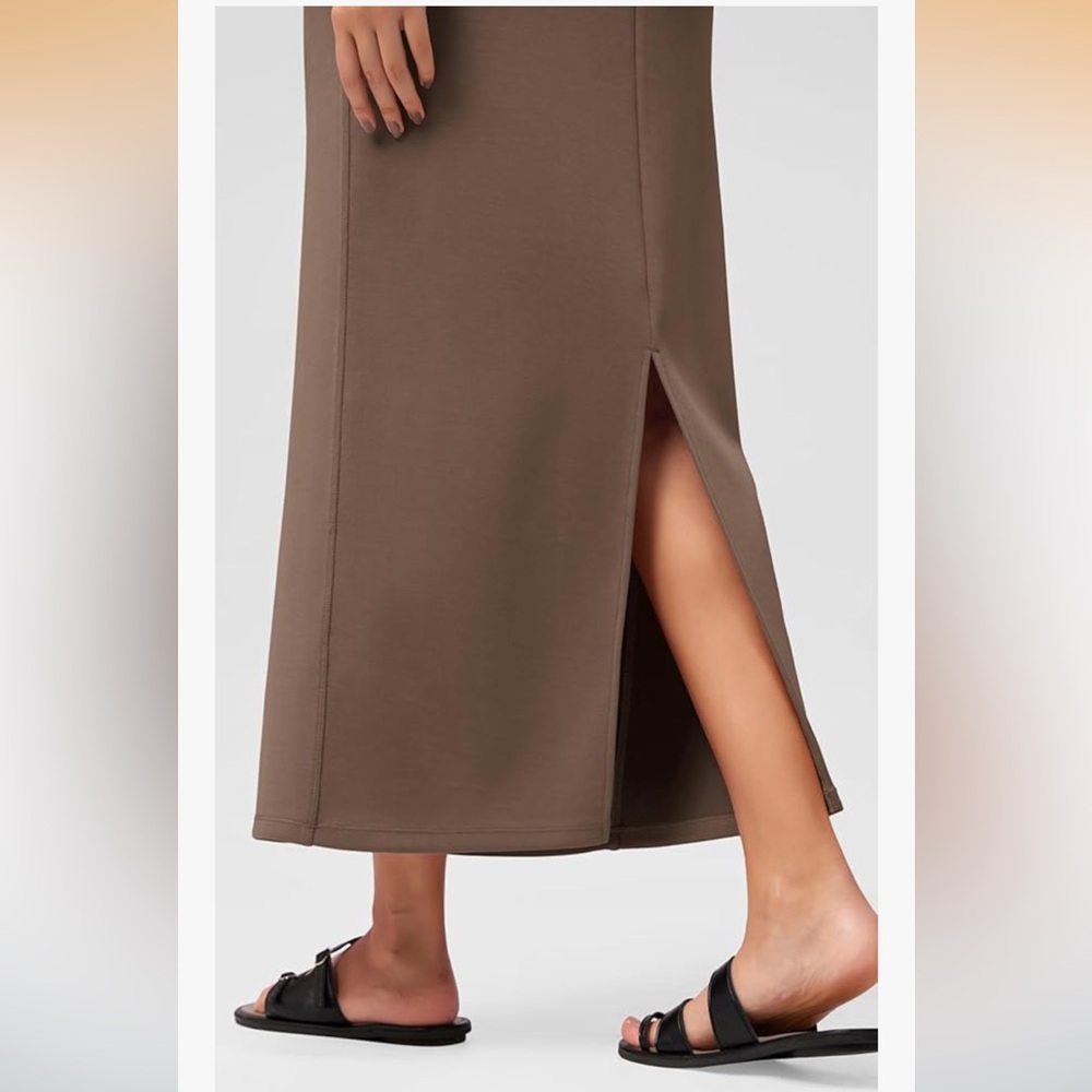 NWT Soft Maxi Skirt for Women, Back Slit High Waist Casual Long Pencil Skirts - Picture 5 of 8